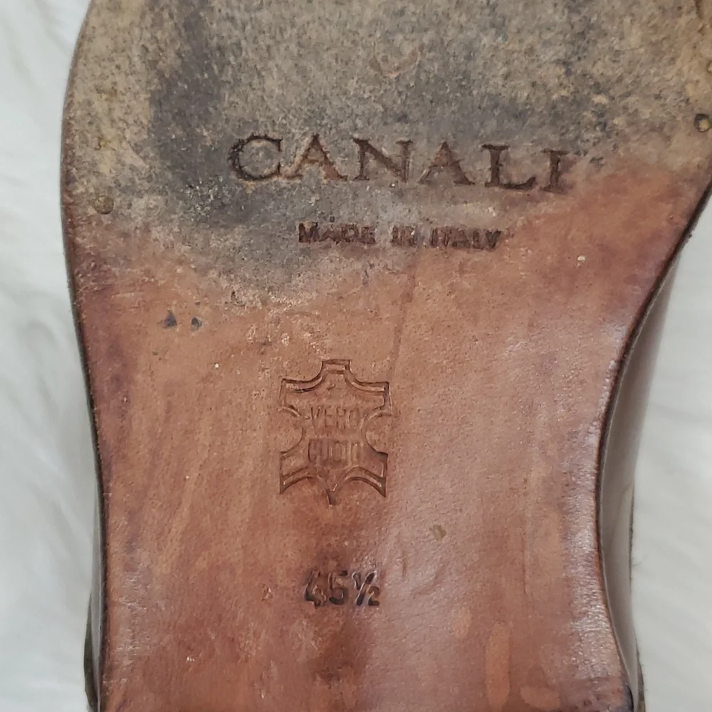 Canali Brown Leather Oxford Buckle Shoes 45.5 11.5  Made Italy Designer Dress